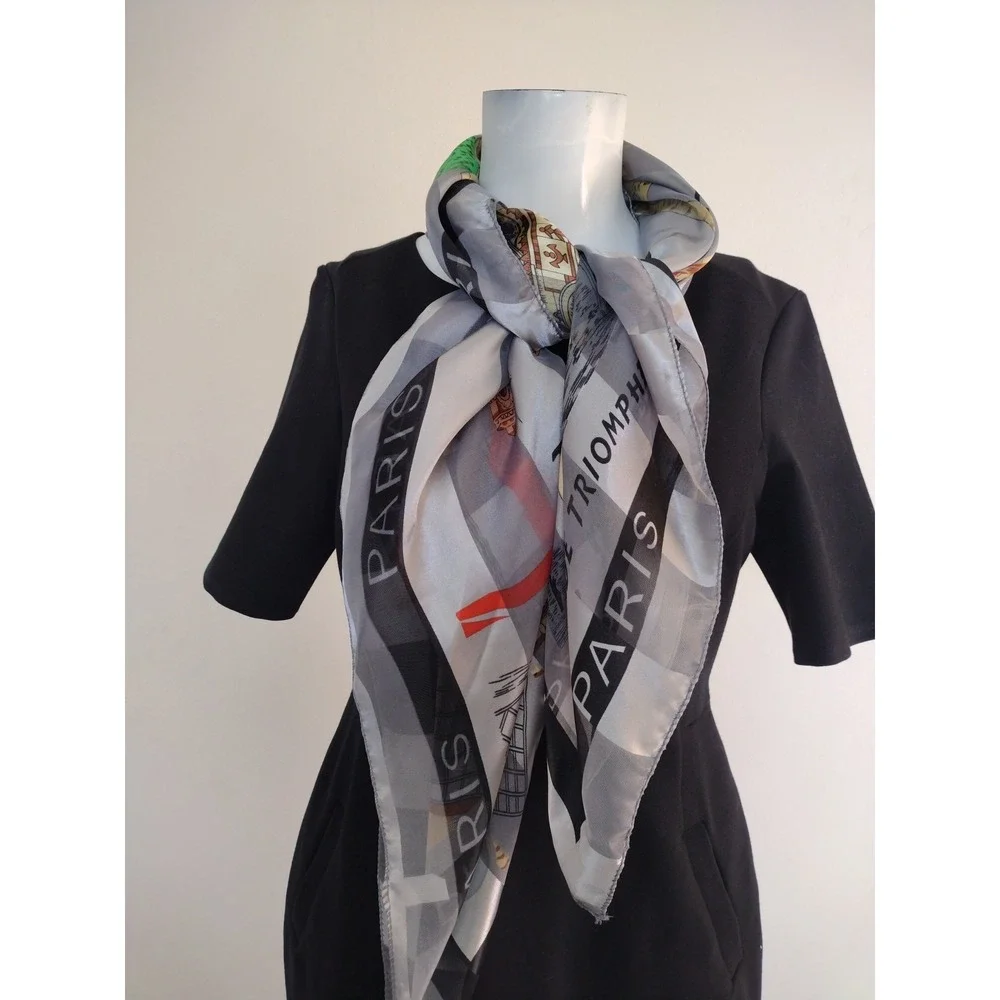 Unbranded Scarf Woman Parisian Landmarks Multicolor Multiuser Office Party 38X38